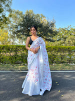 Thumbnail for Vastrasky White Organza Saree - Distacart
