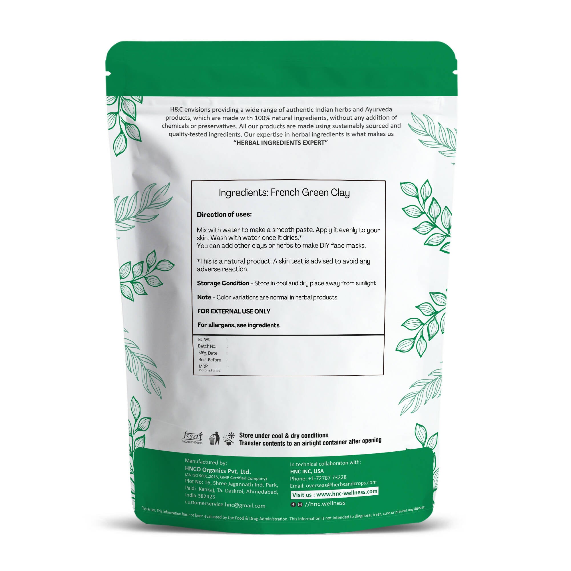 H&C Herbal French Green Clay Powder - Distacart