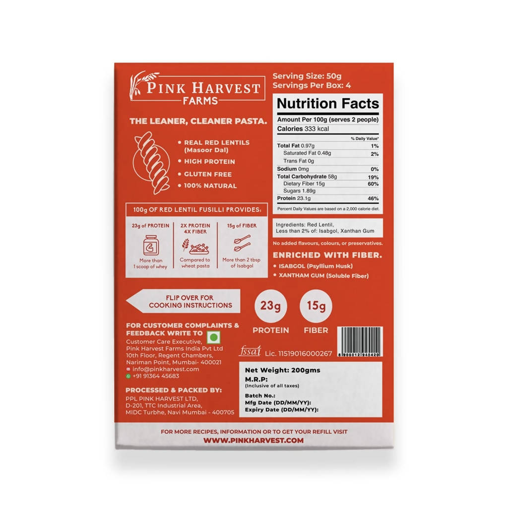 Pink Harvest Red Lentil Fusilli Pasta - Distacart