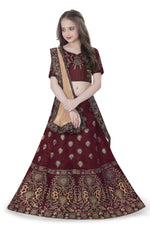 Thumbnail for Dwiden Maroon Gulab Tafetta Sattin Semi-Stitched Girl'S Lehenga Choli - Distacart