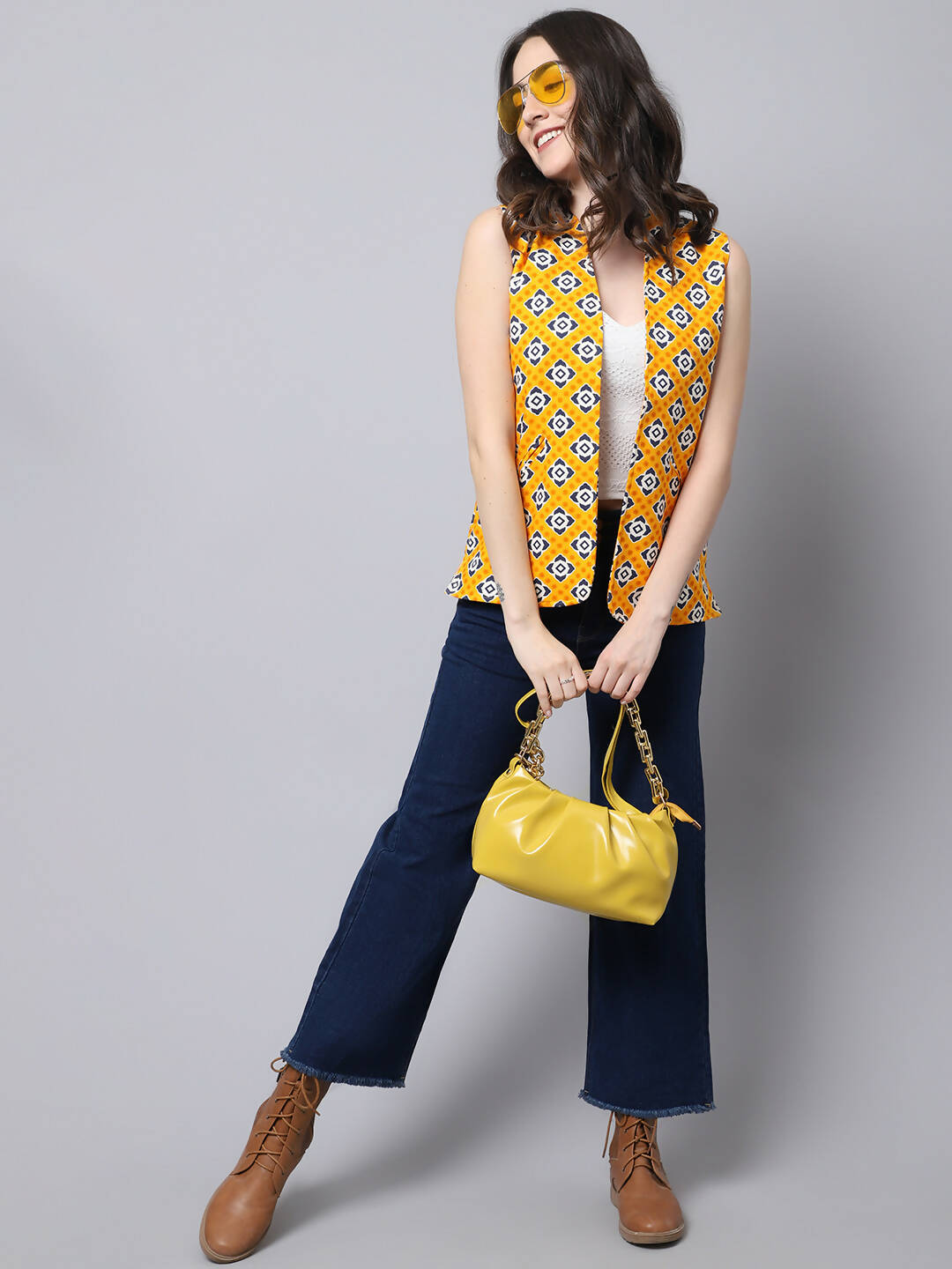 Even Apparels Yellow 100% Viscose Rayon Open Front Gillet - Distacart