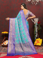 Thumbnail for Lorenvalley Fashion Skyblue Cotton Woven Design Zari Meenakari Weaving Saree - Distacart