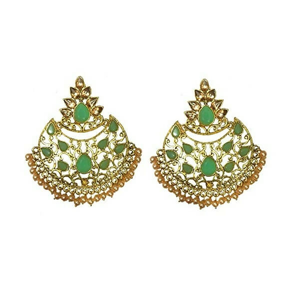 Tiaraa Green Studded Golden Fashion Earrings - Distacart