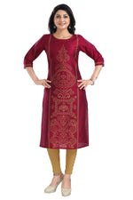 Thumbnail for Snehal Creations Majenta Raw Silk Block Print Long Kurta For Women - Distacart