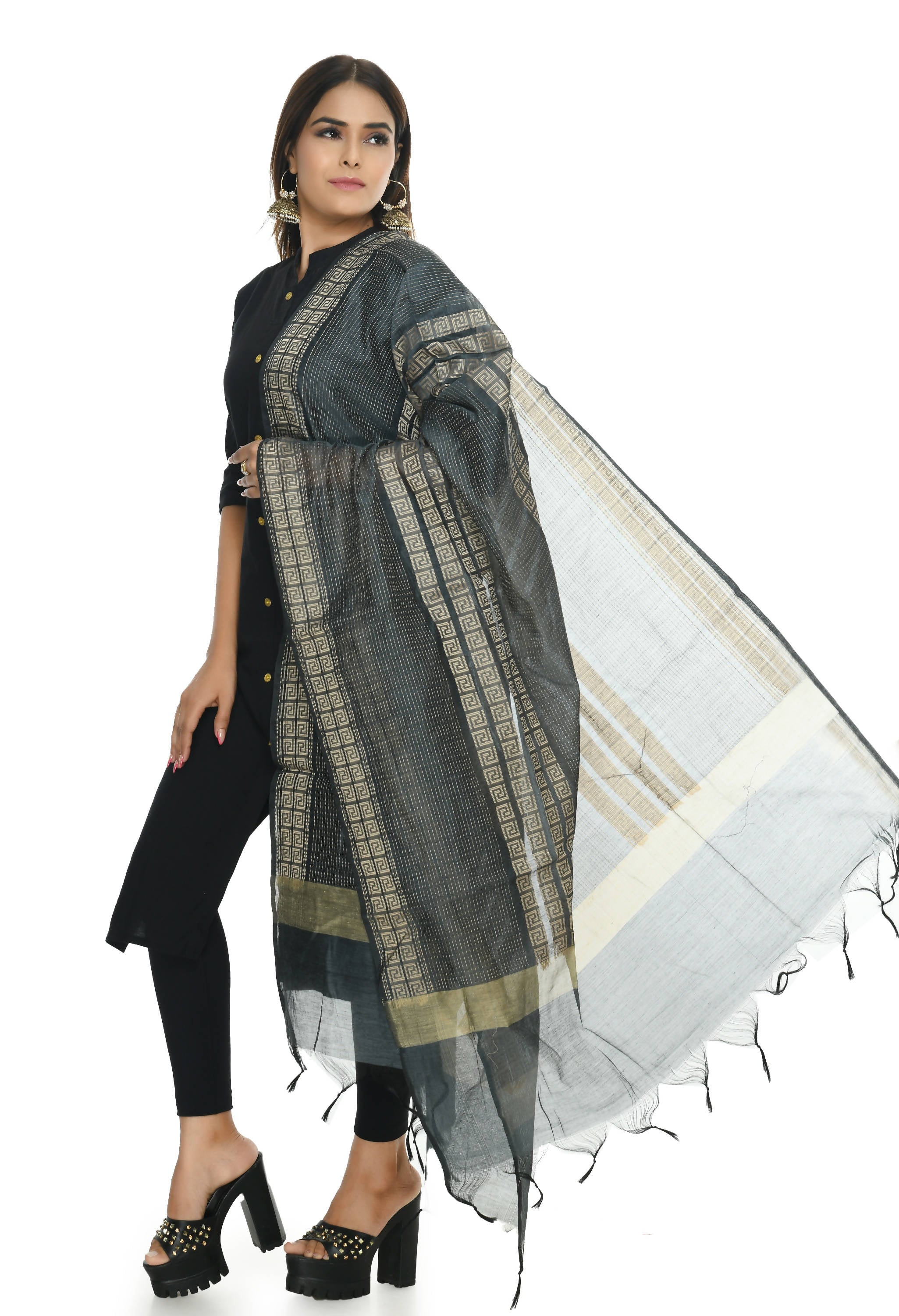 Mominos Fashion Moeza Handloom Cotton Grey Dupatta For Women - Distacart