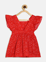 Thumbnail for Manet Girls Cotton V Neck Frill Frock Printed - Red - Distacart