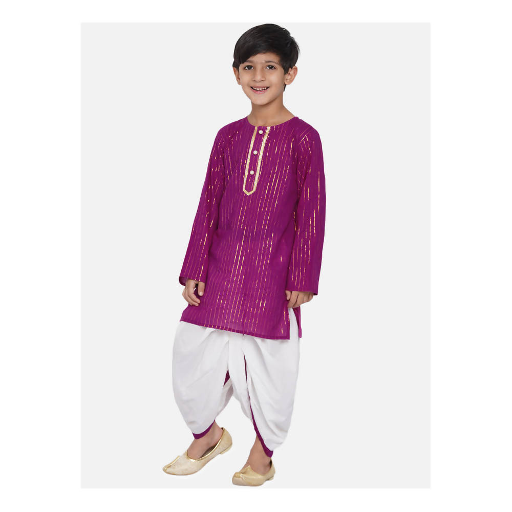 Little Bansi Golden Striped Kurta and Dhoti - Purple and Cream