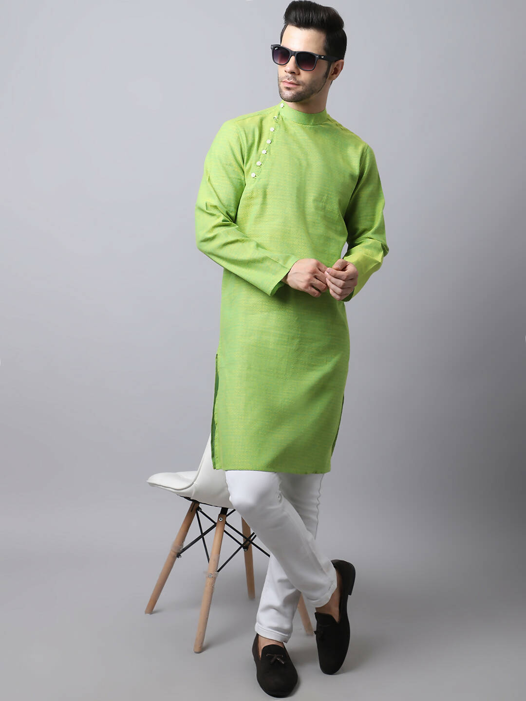 Even Apparels Green Pure Cotton Men's Kurta With Side Placket - Distacart