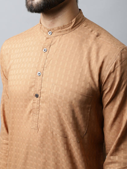 Even Apparels Brown Color Pure Cotton Men's Kurta With Band Collar (CHK1200) - Distacart