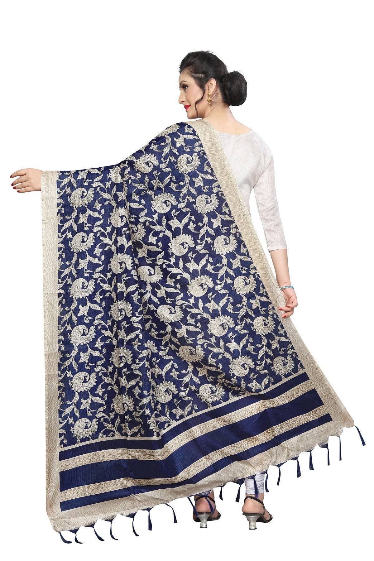 Vamika Latest Navy Blue Printed Khadi Bhagalpuri Dupatta