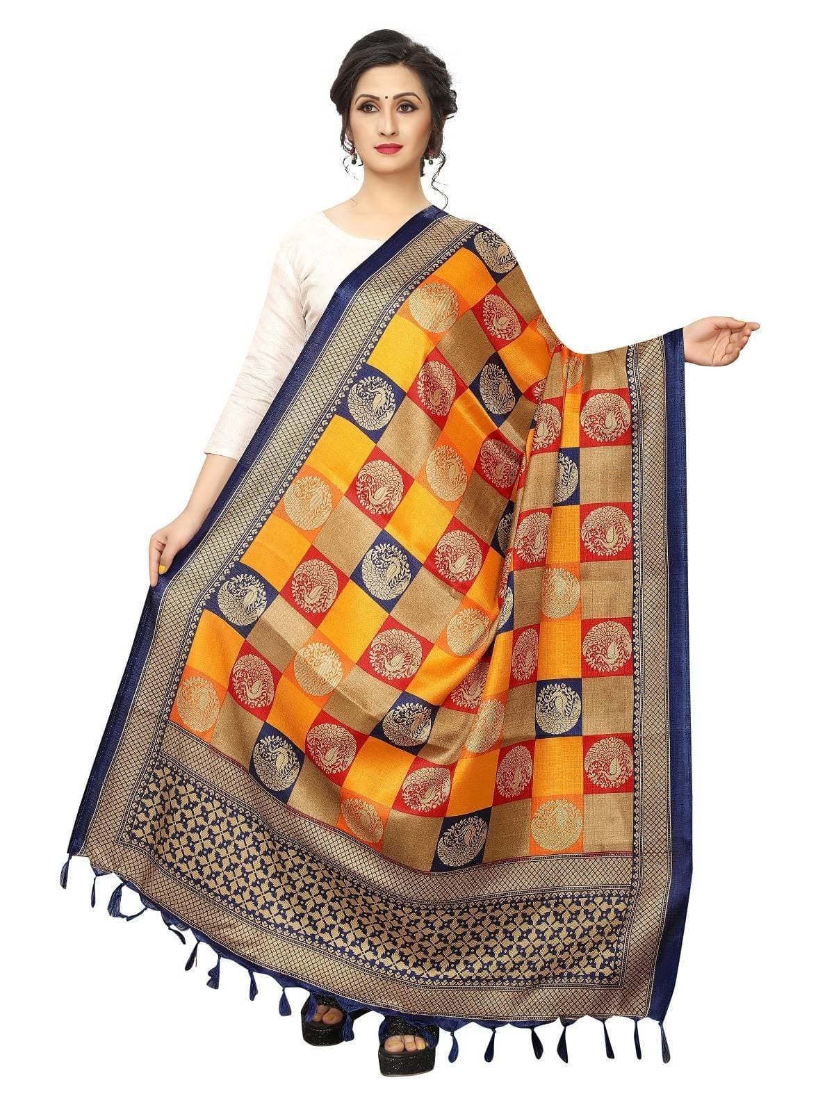 Vamika Yellow Printed Khadi Bhagalpuri Dupatta
