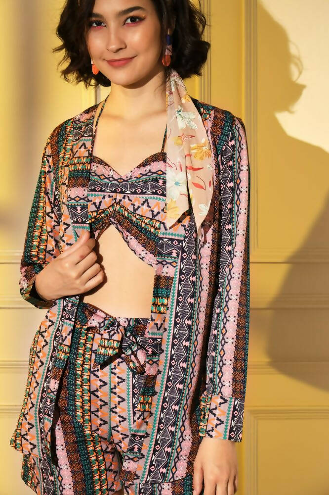 Multi Platinum Creap Printed Co-Sets - Femella - Distacart