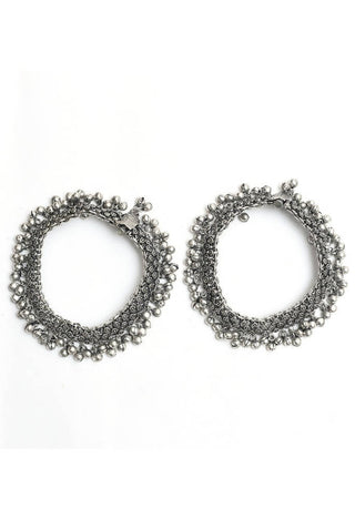 Mominos Fashion Kamal Johar Oxidised Silver Traditional Wear Anklets