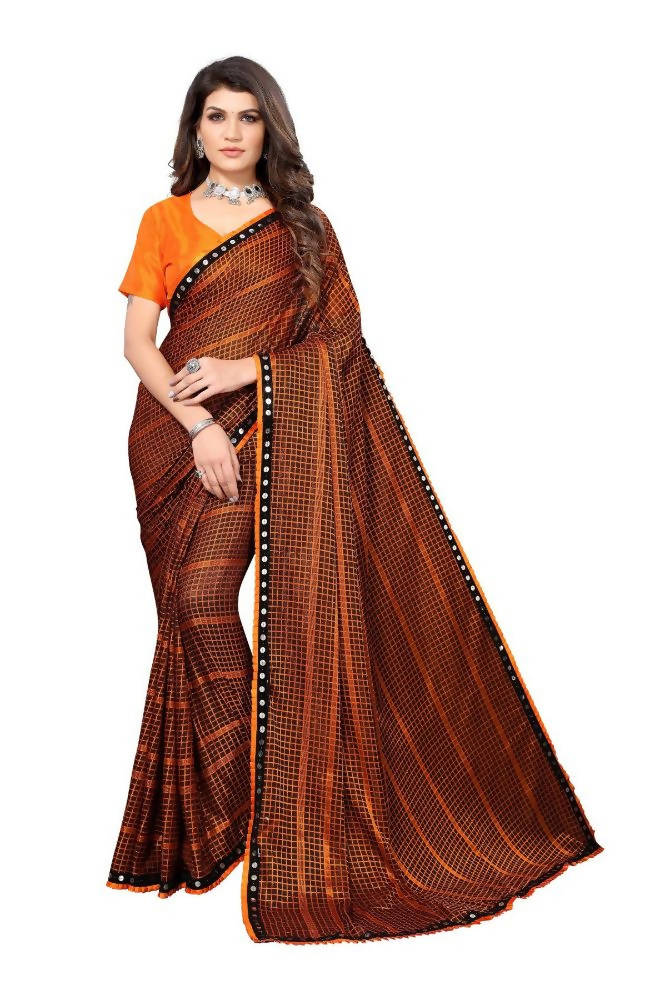 Vamika Orange Lycra Knitted Saree