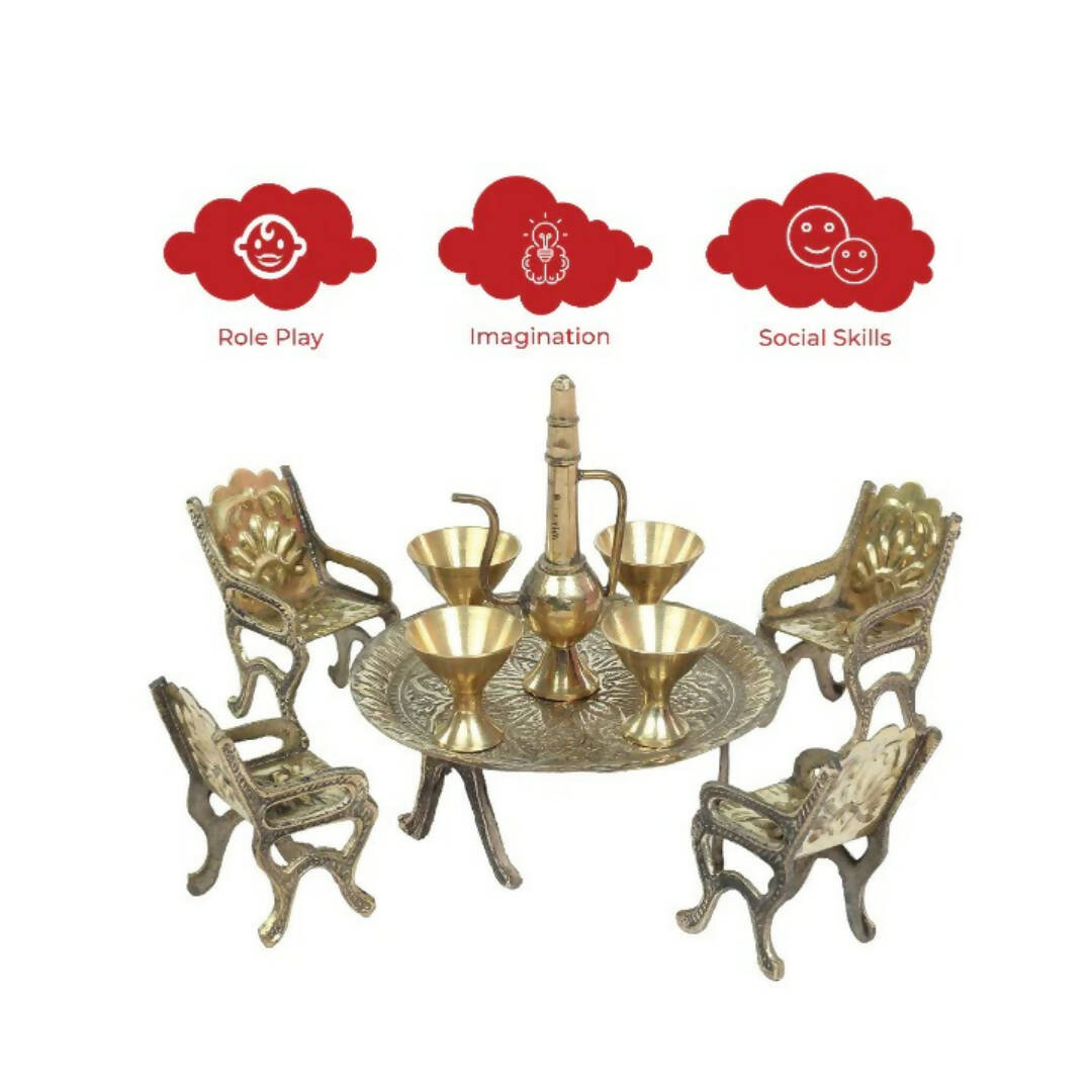 Desi Toys Brass Miniature Table Chair pretend play set/Pital Raja Set - Distacart