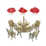 Thumbnail for Desi Toys Brass Miniature Table Chair pretend play set/Pital Raja Set - Distacart