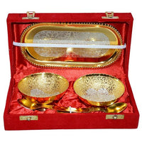 Thumbnail for Handmade Gold Plated Brass Bowl with Tray - Set of 5 Pieces 