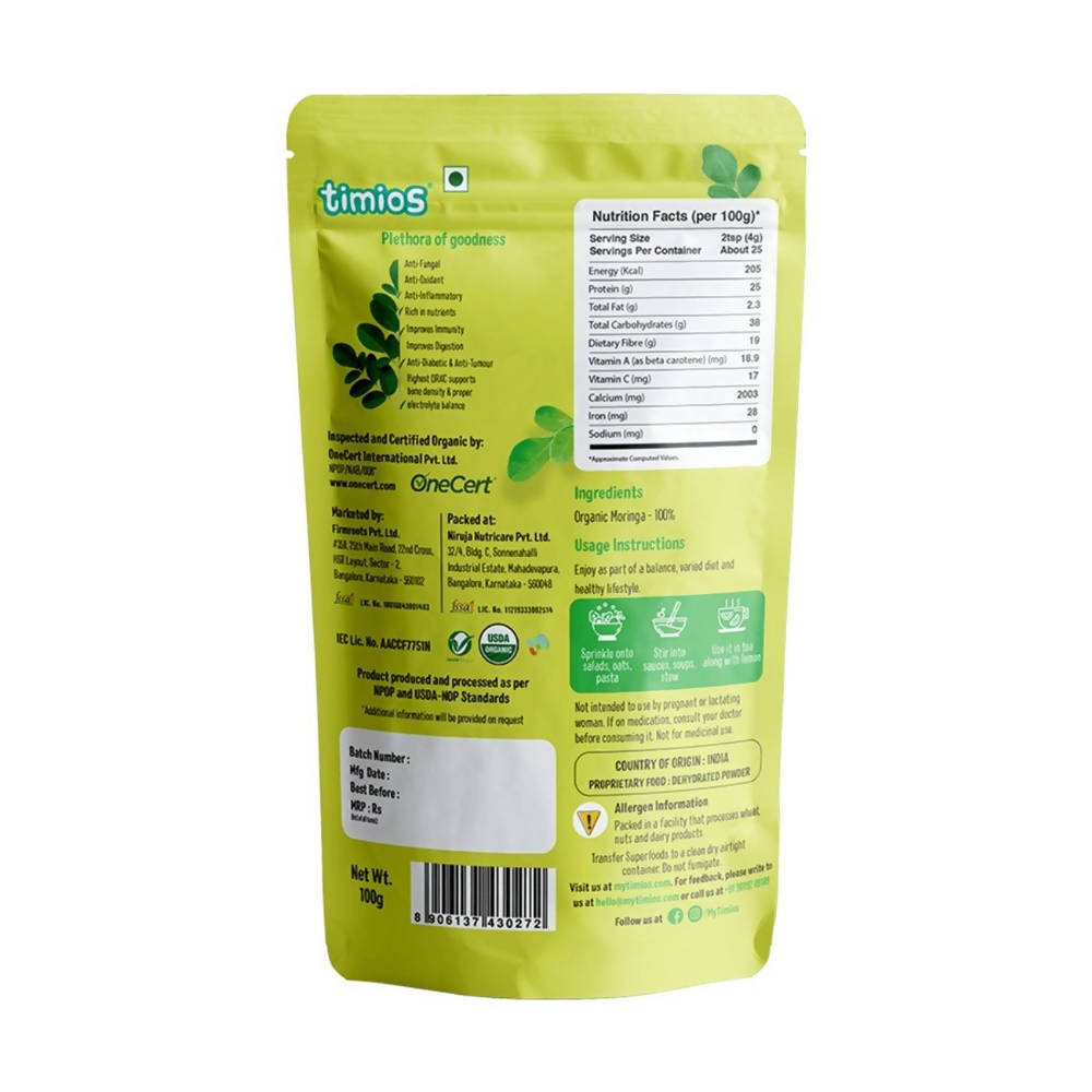 Timios Everyday Superfoods The Organic Moringa Powder - Distacart