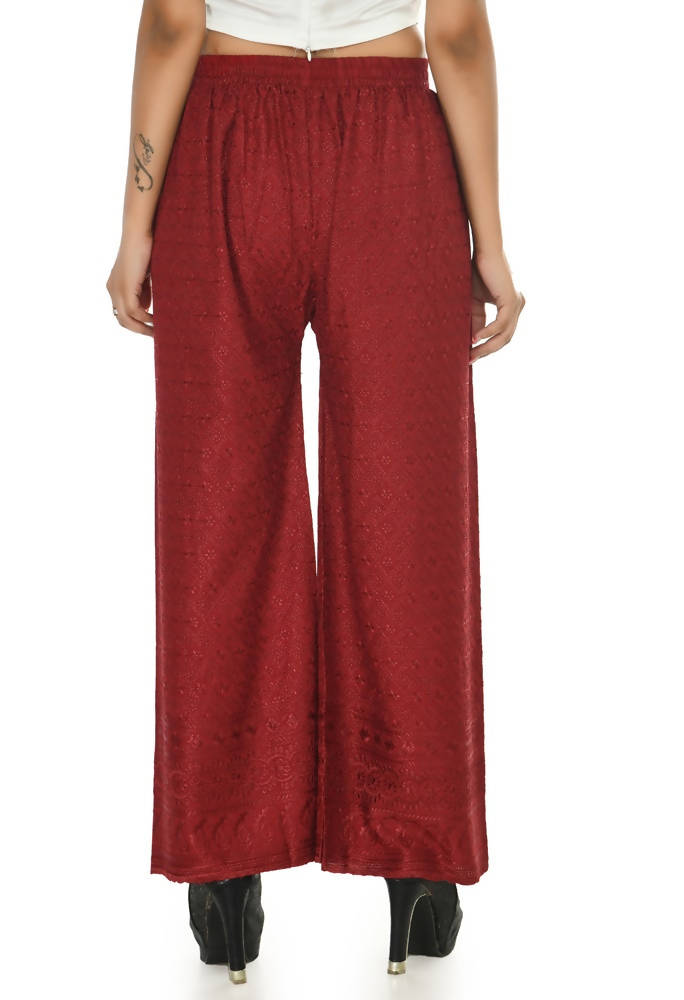 Mominos Fashion Moeza Reyon Cotton Maroon Color Chikan Work Palazzo
