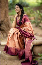 Thumbnail for DEIANA'S Beautiful Golden Jari with New Design Soft Lichi Silk Saree - Peach - Distacart