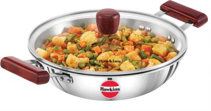 Hawkins TriPly Stainless Steel Kadhai with Glass Lid 26 cm Diameter 2.5 L (SSD25G) - Distacart