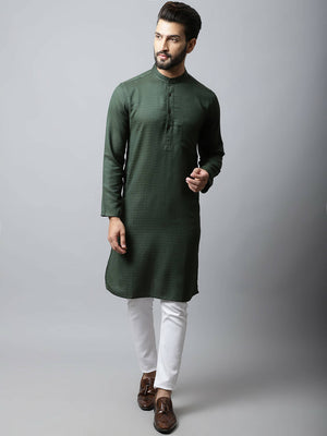 Even Apparels Green Color Viscose Pure Cotton Men's Kurta With Band Collar (SLD1197) - Distacart