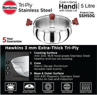 Thumbnail for Hawkins TriPly Stainless Steel Cook n Serve Handi with Glass Lid 5 L (SSH50G) - Distacart