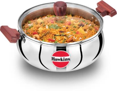 Hawkins TriPly Stainless Steel Cook n Serve Handi with Glass Lid 5 L (SSH50G) - Distacart