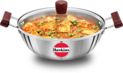 Hawkins Triply Stainless Steel Kadhai 28 cm Diameter with Lid 4 L (SSK40G) - Distacart
