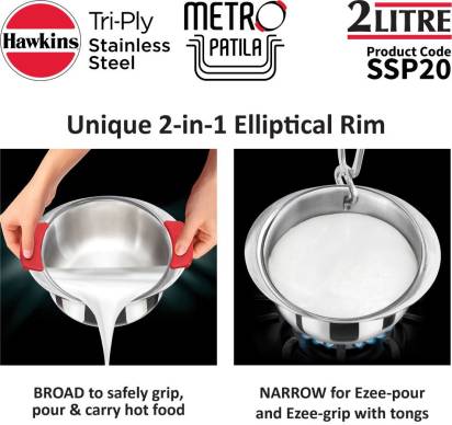 Hawkins Tri-Ply Stainless Steel Induction Metro Patila, 2 Litre (SSP20) - Distacart