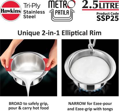 Hawkins Tri-Ply Stainless Steel Induction Metro Patila 19.5 cm Diameter 2.5 L (SSP25) - Distacart