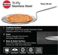 Thumbnail for Hawkins TriPly Tawa 26 cm Diameter (Stainless Steel, Induction Bottom) - Distacart