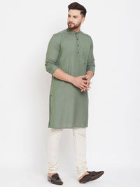 Thumbnail for Even Apparels Green Color Linen Linen Men's Kurta With Band Collar - Distacart
