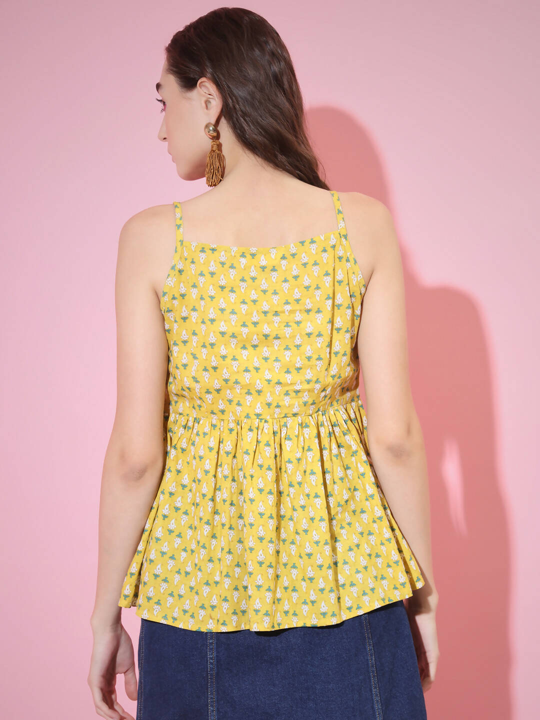 Myshka Women's Yellow Printed Sweetheart Neck Top - Distacart