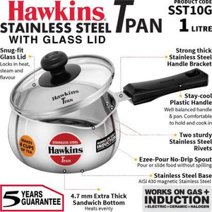 Hawkins Stainless Steel Tea Pan 15.1 cm Diameter with Glass Lid 1 L (SST10G) - Distacart