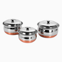 Thumbnail for Stainless Steel Copper Bottom Multipurpose Cook & Serve Handi With Lid - Set of 3