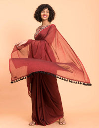 Thumbnail for Suta Maroon Solid Cotton Blend Saree - Distacart