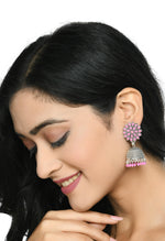 Thumbnail for Mominos Fashion Joharkamal Kundan work Jhumka with Baby Pink Beads - Distacart