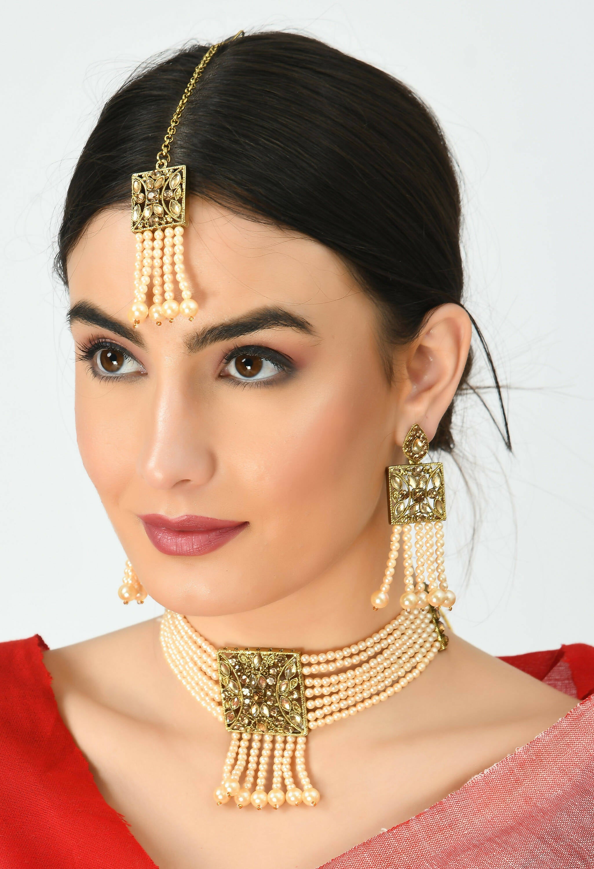 Mominos Fashion Johar Kamal Off White Color Kundan & Pearls Necklace Set - Distacart