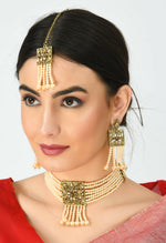 Thumbnail for Mominos Fashion Johar Kamal Off White Color Kundan & Pearls Necklace Set - Distacart