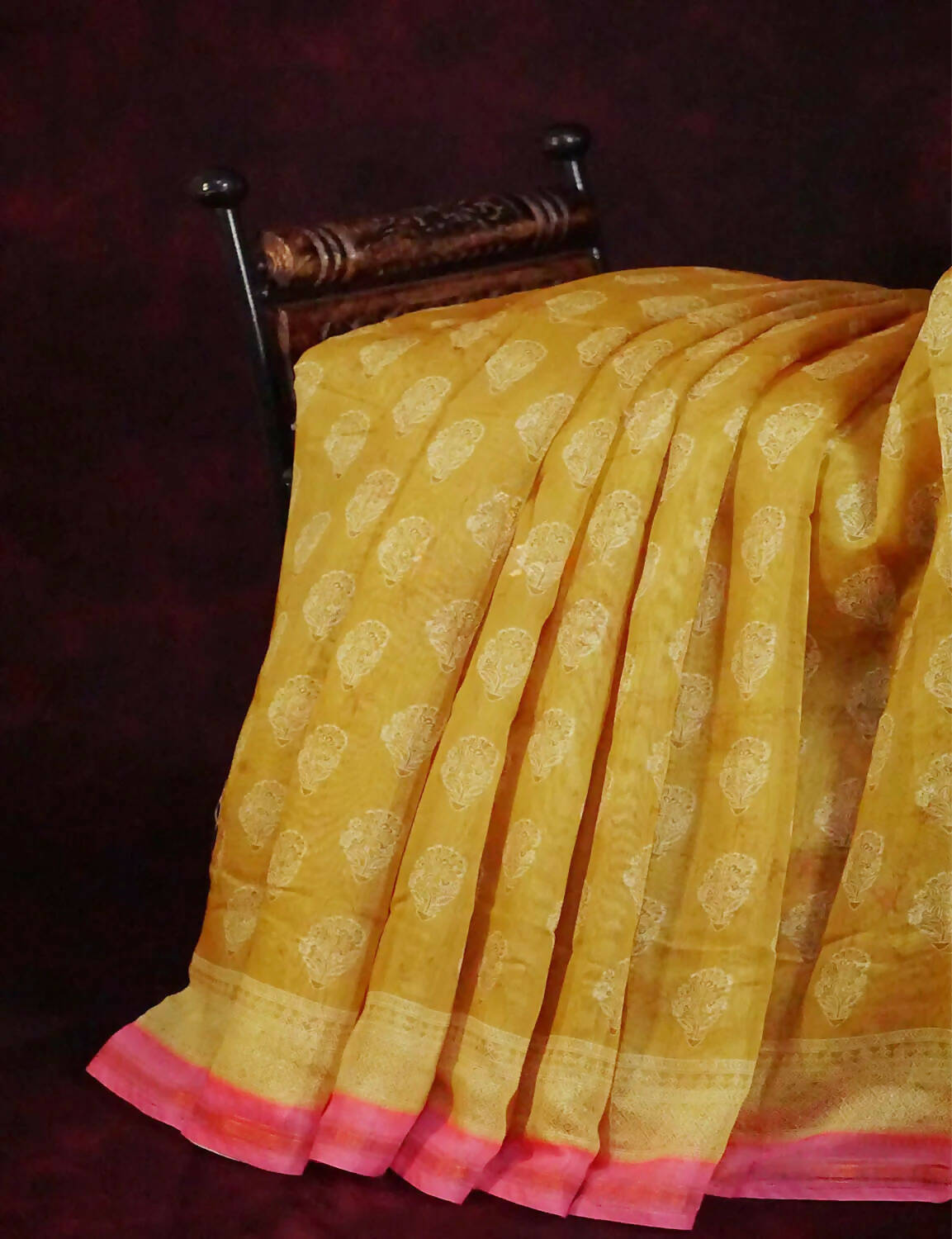 Dry Mehendi Colored Block Print Semi Chanderi Saree By Gayathri Reddy Designer Studio - Distacart