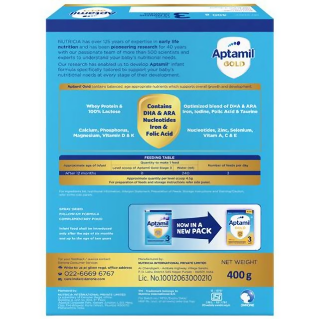 Aptamil Gold Follow-Up Formula Stage 3 Powder (From 12 Months Onwards) - Distacart