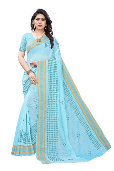 Vamika Embroidery Blue Chanderi Saree (MINI CHECKS BLUE)