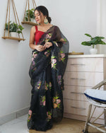Thumbnail for Vastrasky Black Organza Saree - Distacart