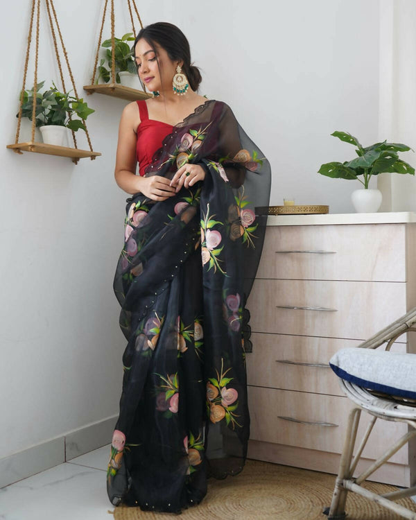 Vastrasky Black Organza Saree - Distacart