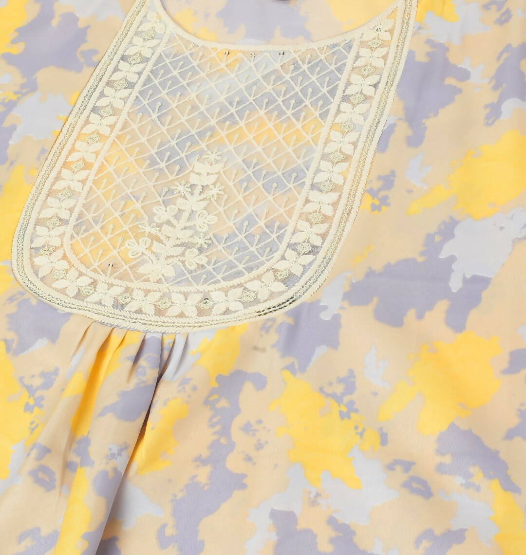 Yellow & Grey Poly Crepe Digital Printed Top with Matching Bottom - Preeti - Distacart
