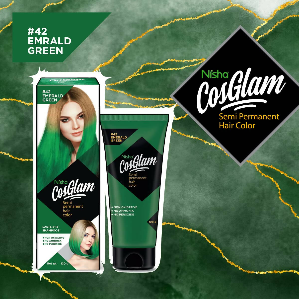 Nisha Cosglam Semi Permanent Hair Color 42 Emerald Green - Distacart
