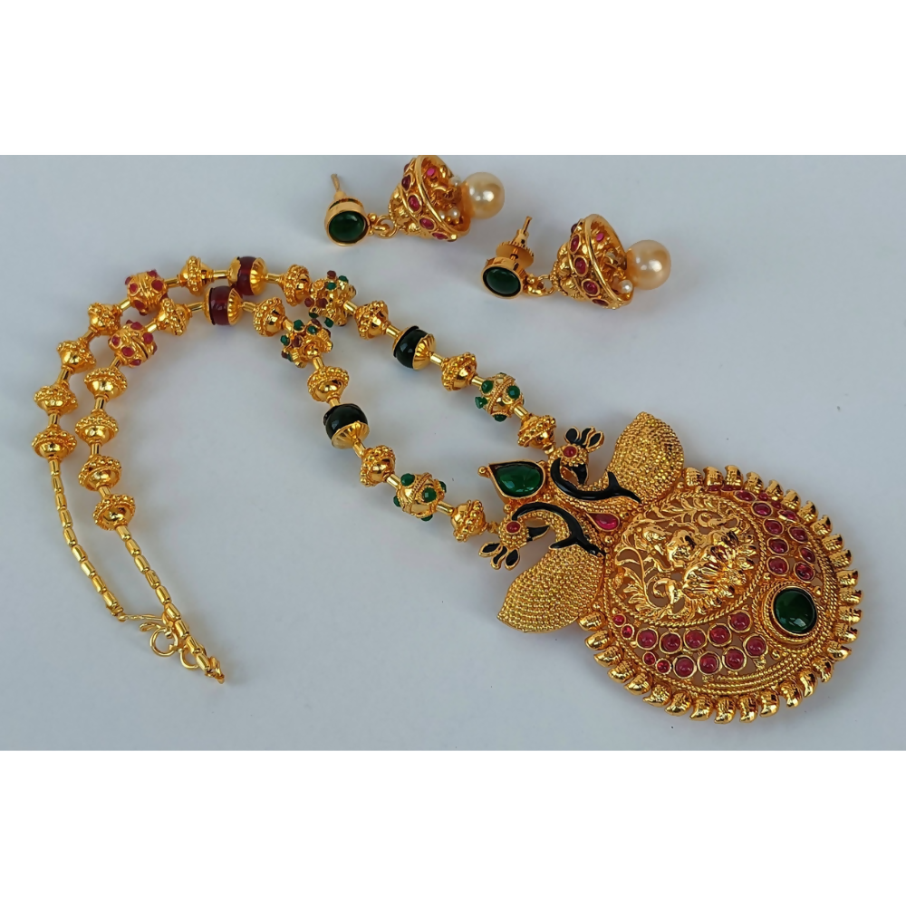 Gold Plated Beaded Temple Necklace Set - Distacart