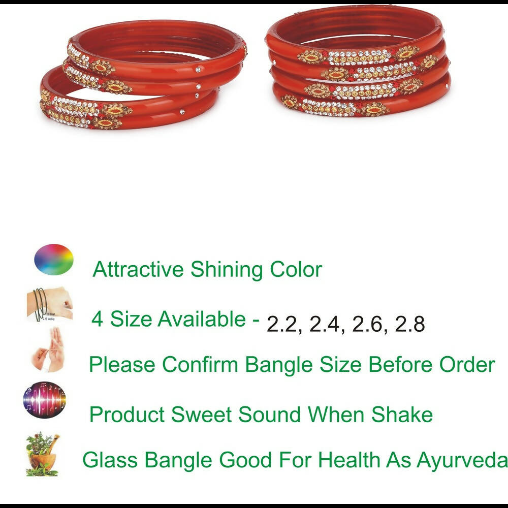 Afast Bridal Wedding & Party Fashionable Colorful Glass Bangle/Kada Set, Pack Of 8 - Red - Distacart