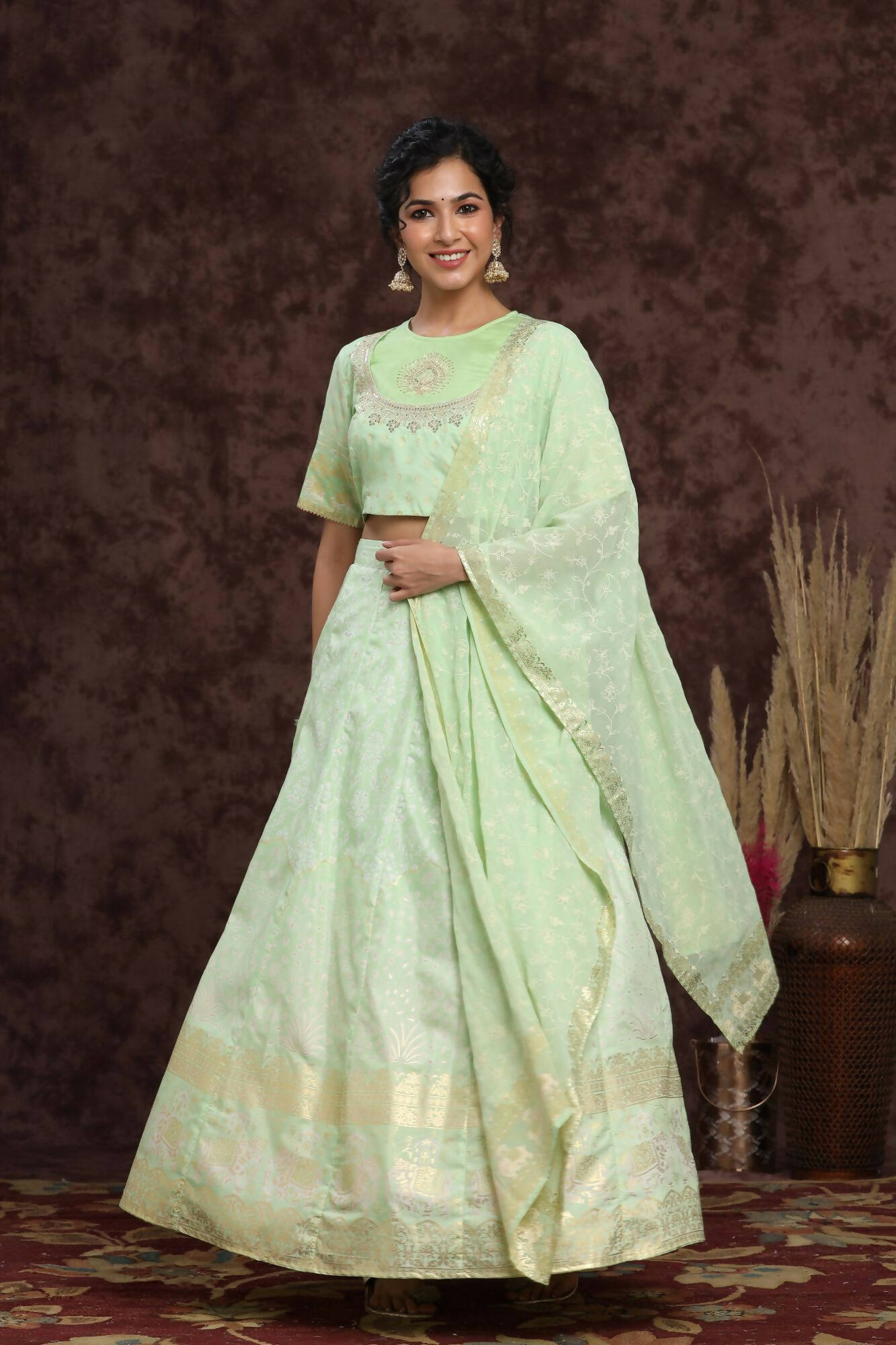 Juniper Women Mint Shantoon Embroidered Flared Lehenga Choli Sets - Distacart